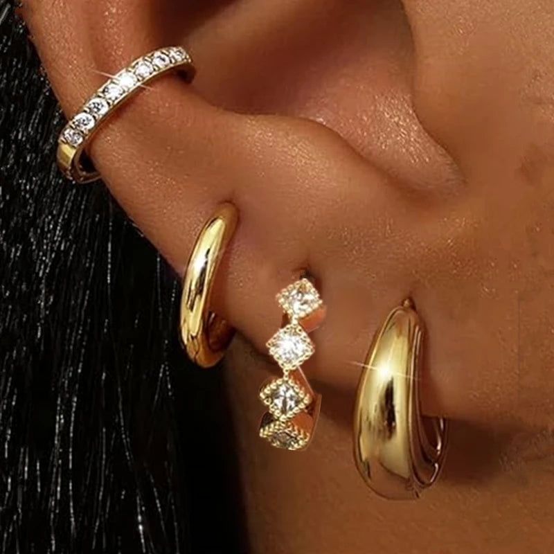Huggie Hoop Earrings Set for Women | Crystal Zircon Tragus Cartilage Piercing Jewelry close-up view