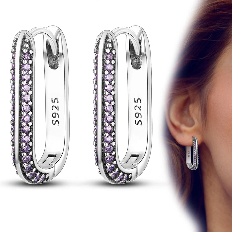Hot Sale 925 Sterling Silver Heart Earrings Fit Original Charms Hoop Earrings For W additional angle