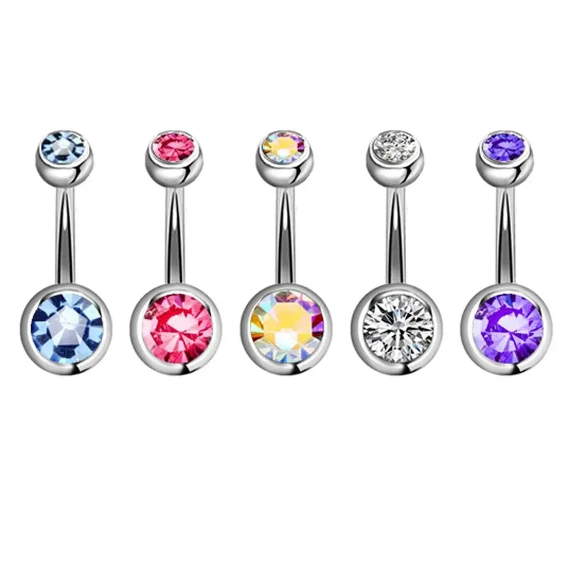 5/10 Pcs Piercing Navel Surgical Steel Single Crystal Rhinestone Belly Button Rings additional angle