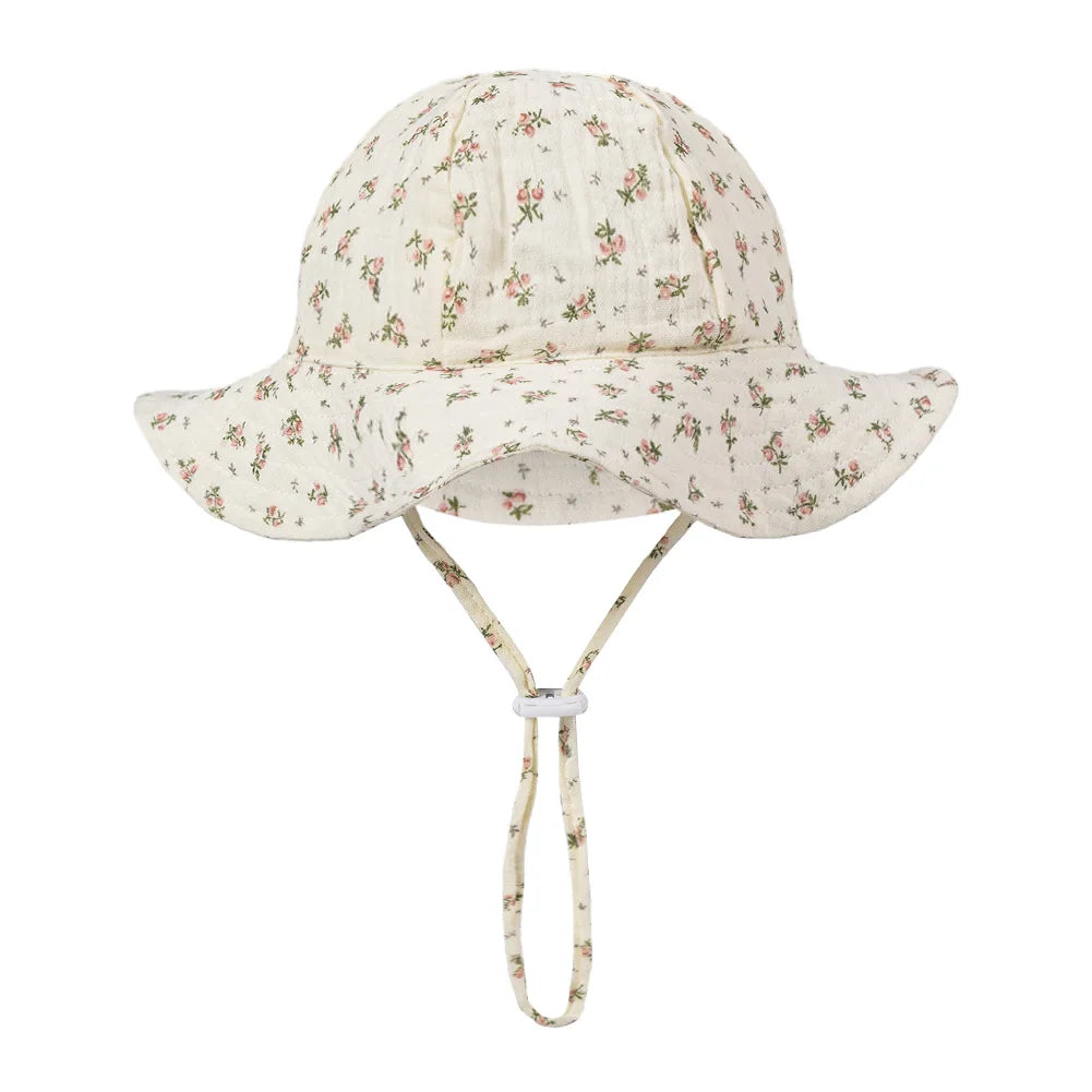 Floral Print Baby Bucket Hats | Adjustable Sun Protection Caps for Infant Boys Girls alternate view
