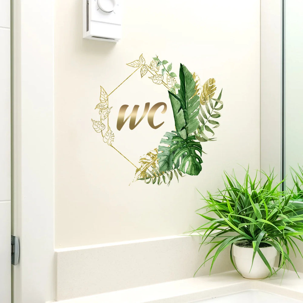 Green Plants WC Wall Sticker | Waterproof Vinyl Bathroom Decoration alternate view