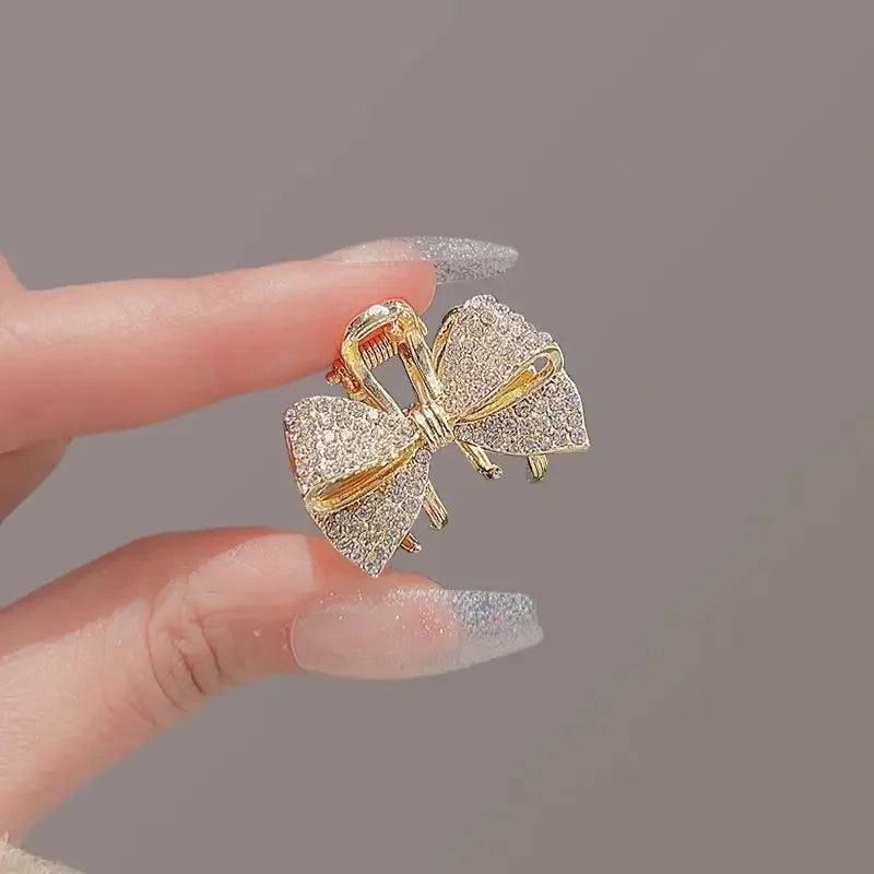High-end Full Rhinestone Bow Small Hair Claw Princess Head Top Clip Temperament Mini alternate view