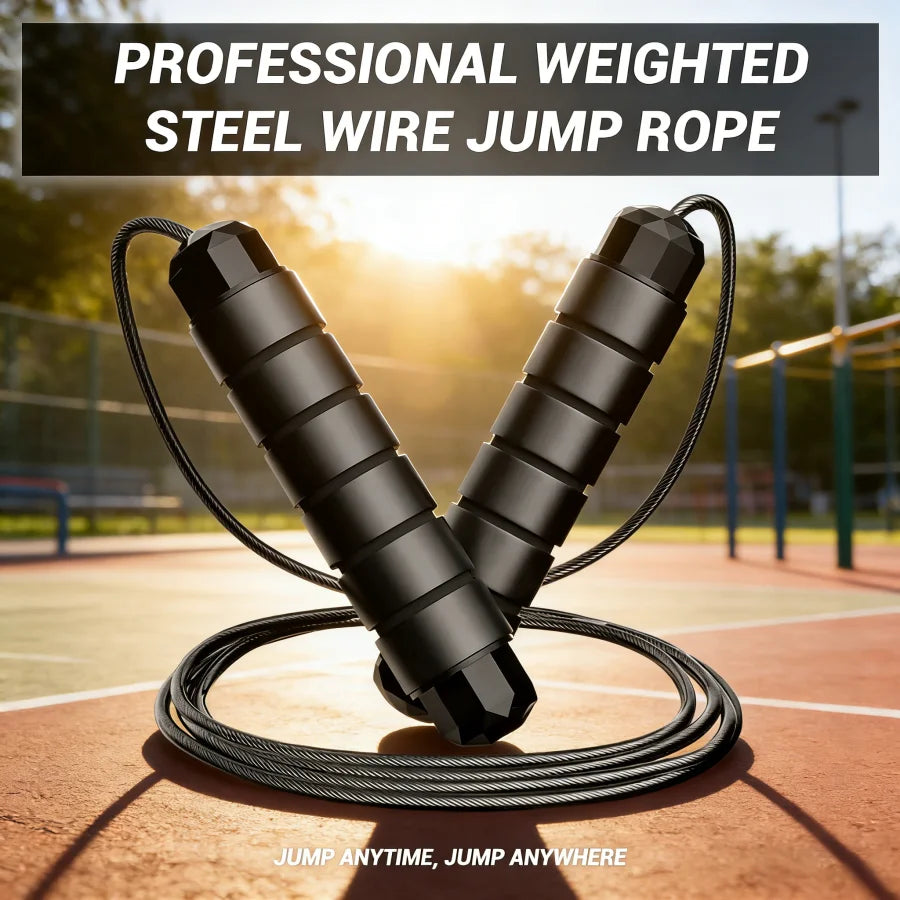 Black PVC Jump Rope with Patented Steel Wire | Fitness Cardio Training additional angle