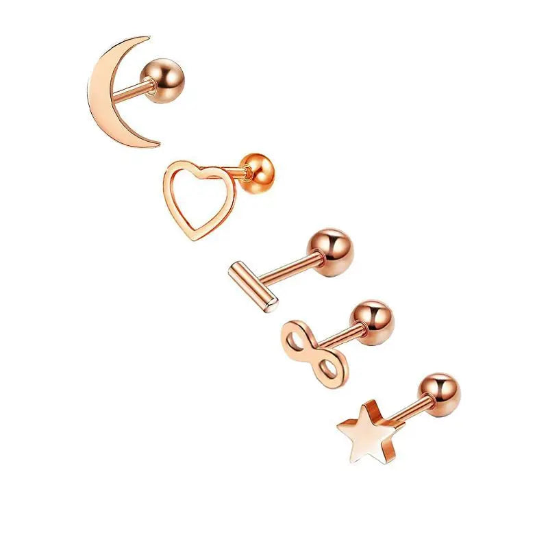 5PCS Heart Tragus Piercing Stud Earring Set Small Lobe Stud Earrings Cartilage Piercin close-up view
