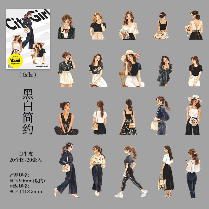 20pcs Fashion Girl Wear Stickers Set | Trendy Character Decals for Laptop Scrapbook additional angle