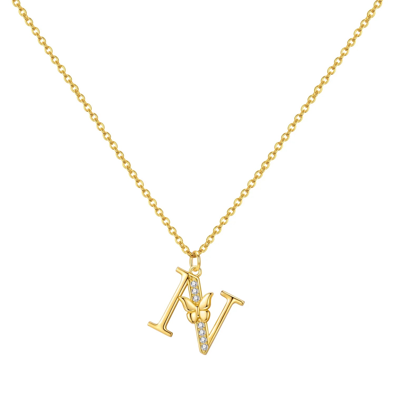 925 Sterling Silver Butterfly Initial Necklace | 26 Letter Y-Shaped Pendant for Women detail view