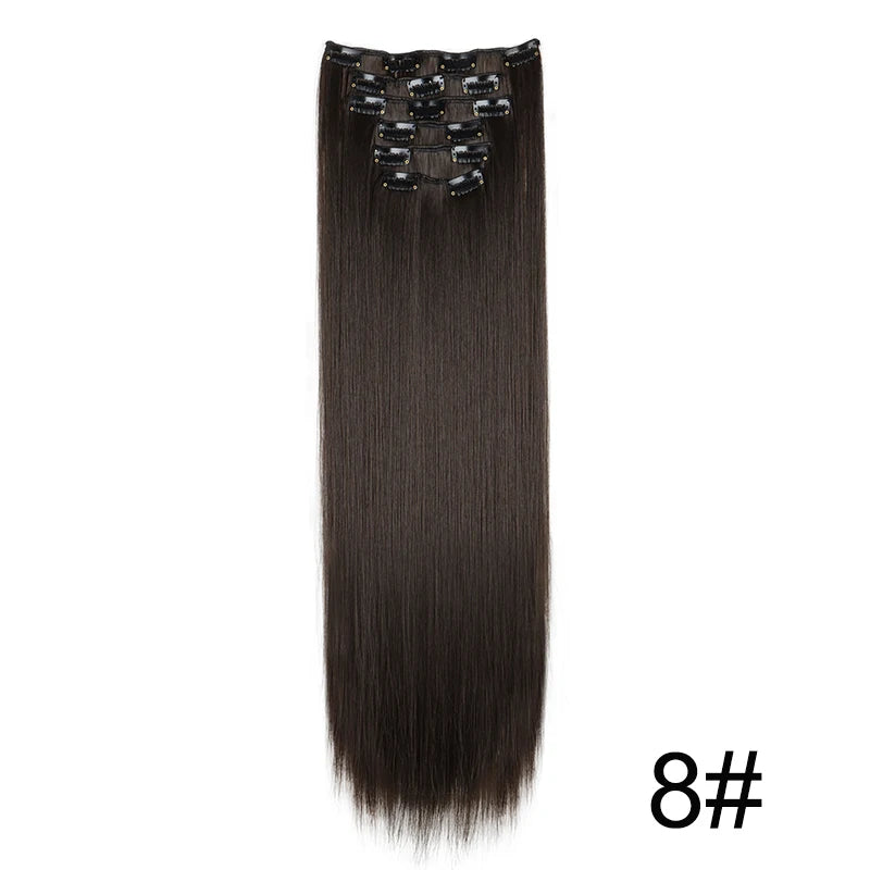Synthetic 24 Inch Clip In Hair Extensions | Long Straight Blonde Black Heat Resistant alternate view