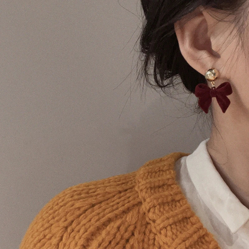 Vintage Black Flocking Bowknot Earrings | Geometric Drop Earrings for Women additional angle