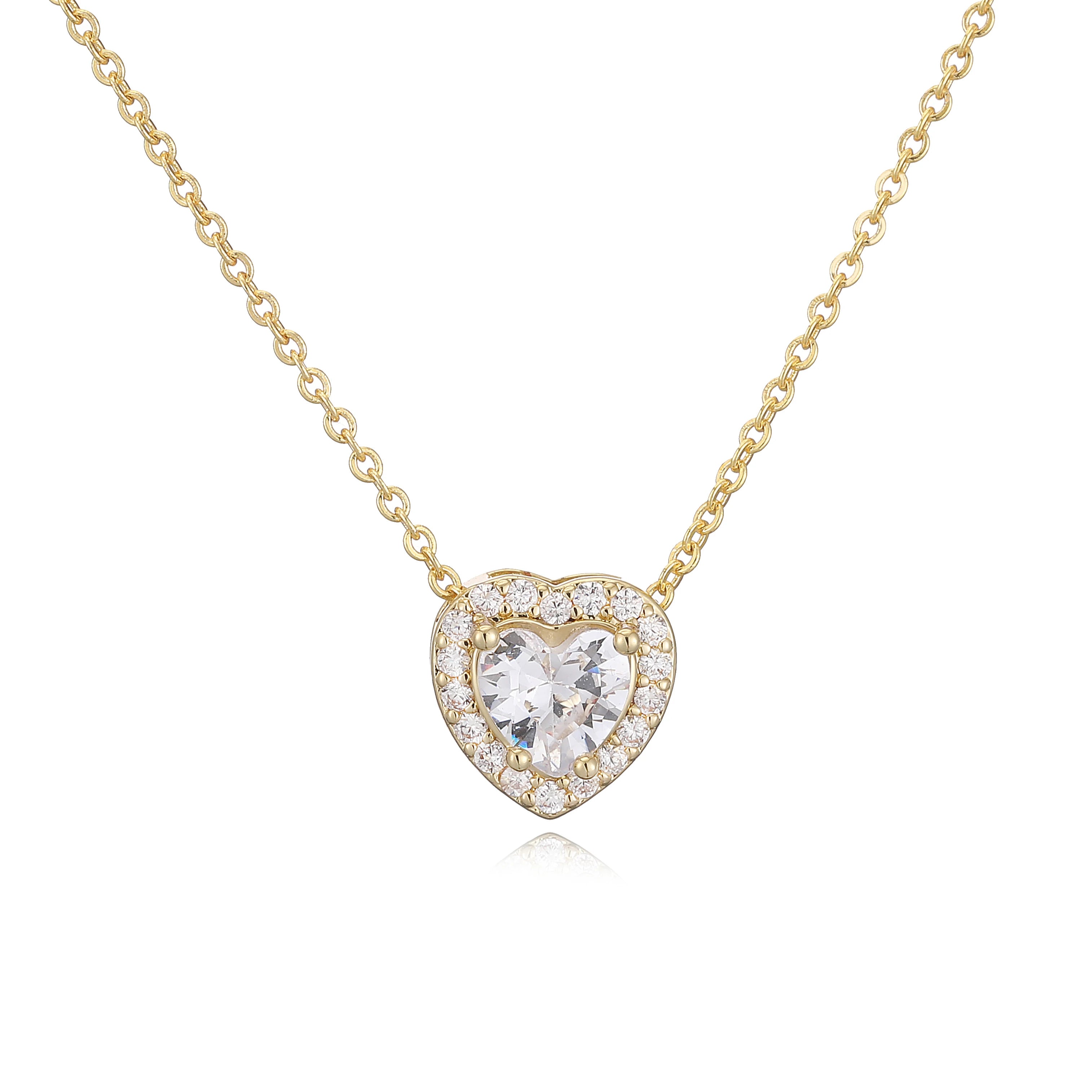 HECHENG Luxury Colored Crystal Heart Pendant Ocean Heart Necklace Brass Golden Plated lifestyle view
