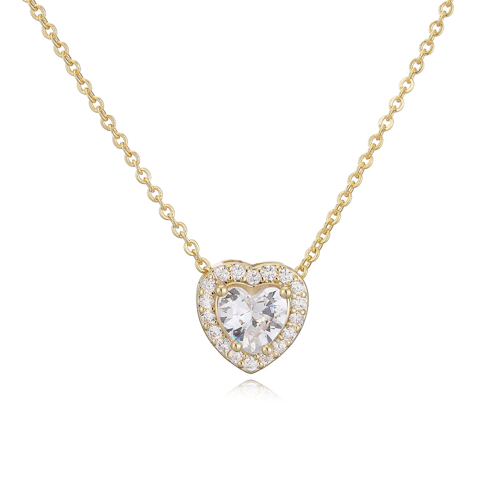 HECHENG Luxury Colored Crystal Heart Pendant Ocean Heart Necklace Brass Golden Plated lifestyle view