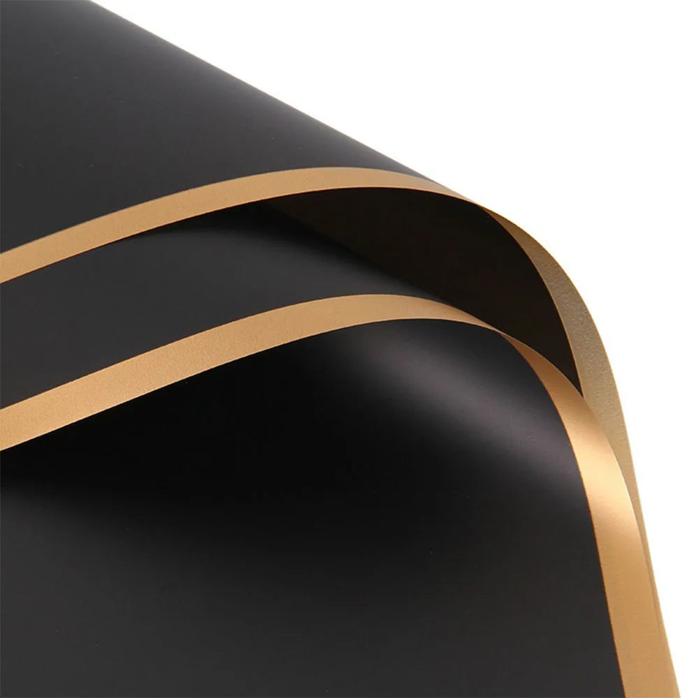 10 Sheet Half Transparent Flower Wrap Paper Golden Border Waterproof Bouquet Wrapping close-up view