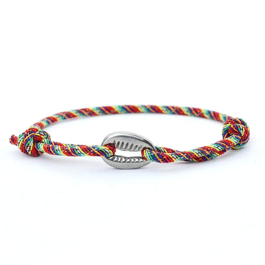 Handwoven Rope Macrame Bracelet for Men | Adjustable Shell Beach Surfer Bracelet close-up view