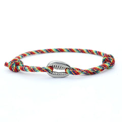 Handwoven Rope Macrame Bracelet for Men | Adjustable Shell Beach Surfer Bracelet close-up view