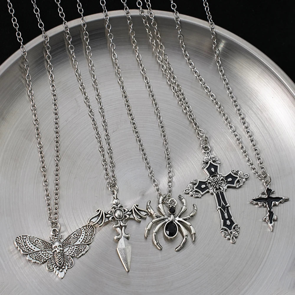 Special Wind Cross Skeleton Spider Set Necklace, Y2K Personalized Trendy Cool Girl Necklace Set, Hal