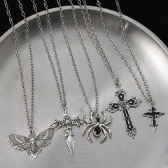 Special Wind Cross Skeleton Spider Set Necklace, Y2K Personalized Trendy Cool Girl Necklace Set, Hal