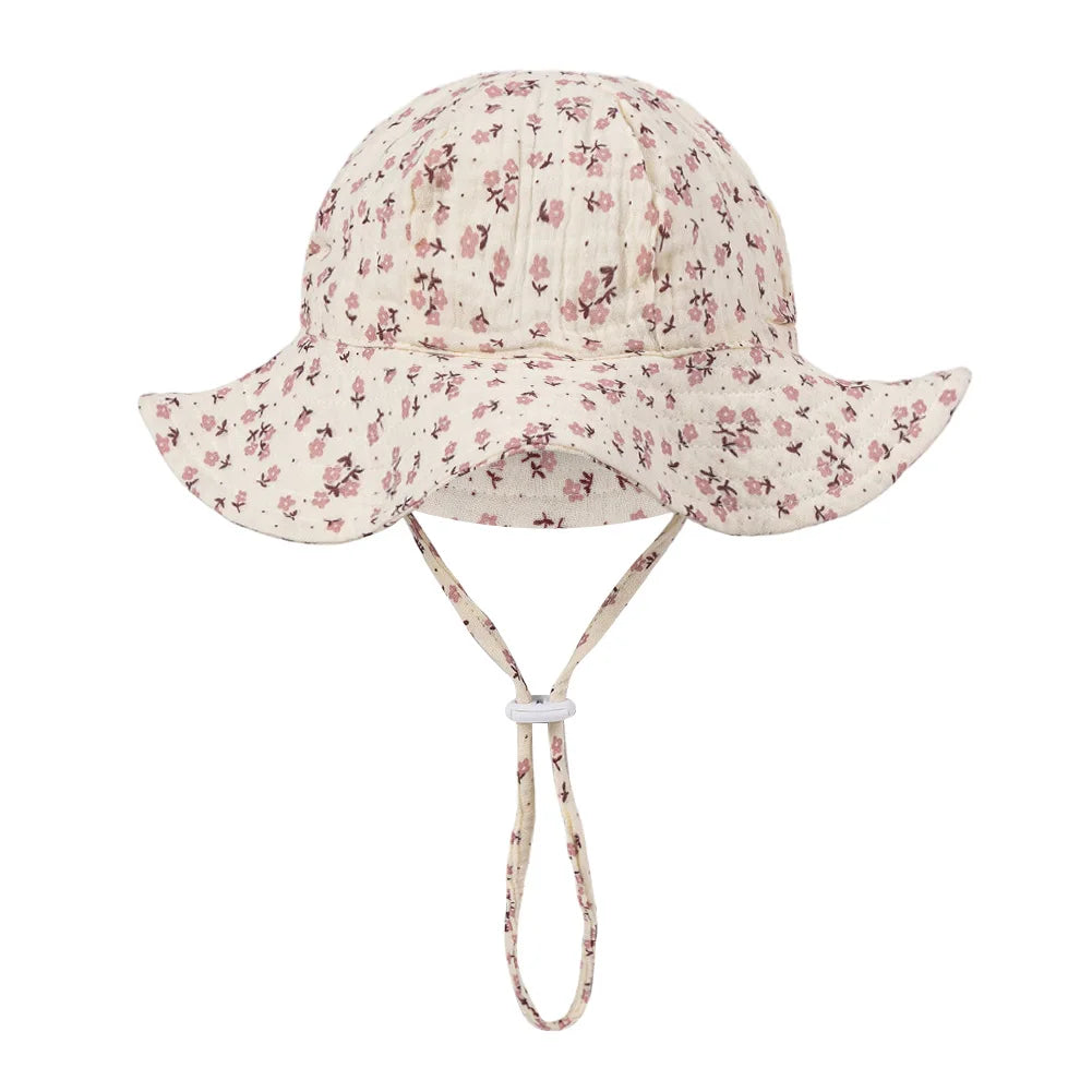 Floral Print Baby Bucket Hats | Adjustable Sun Protection Caps for Infant Boys Girl additional angle