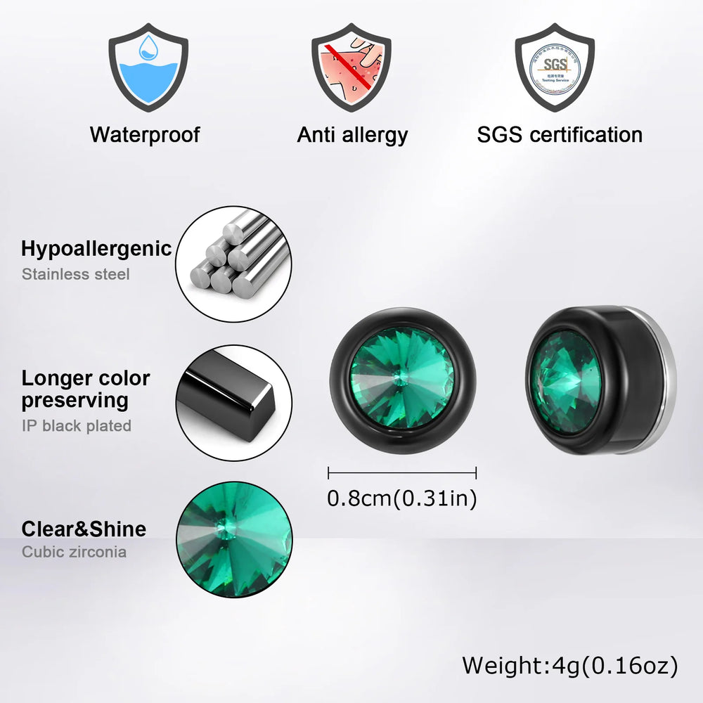 Magnetic Zircon Stud Earrings for Men,8mm Hypoallergenic Stainless Steel Non-Pierced alternate view