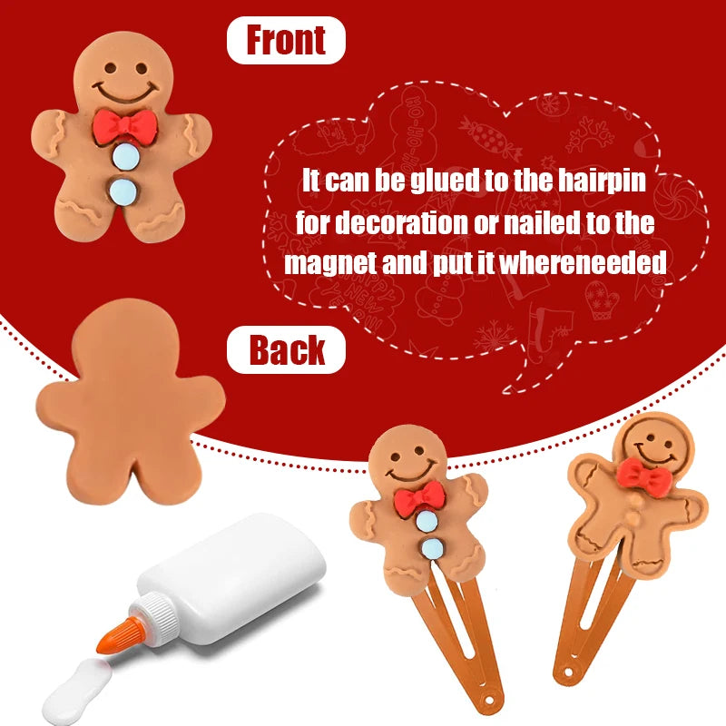 Christmas Gingerbread Man Resin Flatback Cabochon Figurine Set