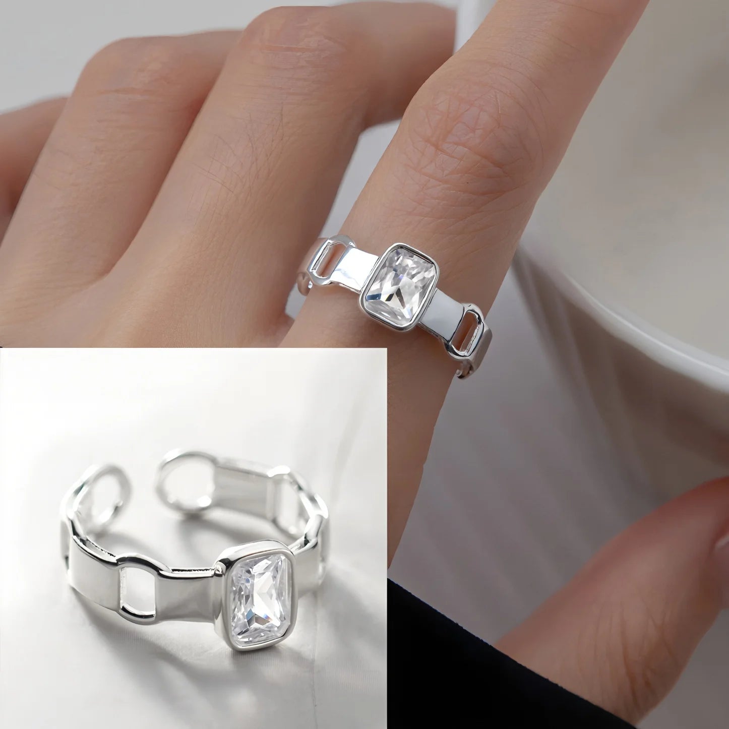 PANJBJ 925 Sterling Silve Multilayer Irregular Geometric Ring for Women Simple Charm R close-up view