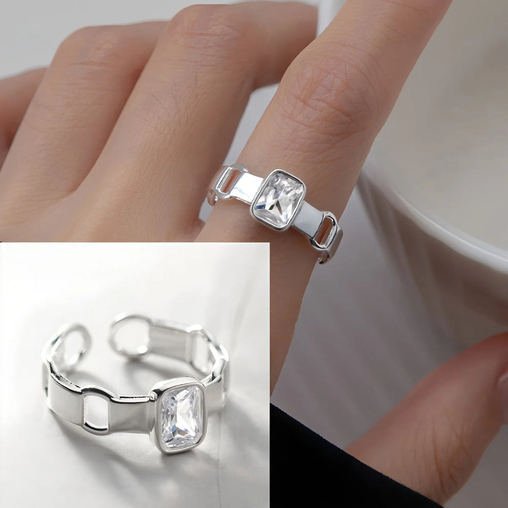 PANJBJ 925 Sterling Silve Multilayer Irregular Geometric Ring for Women Simple Charm R close-up view