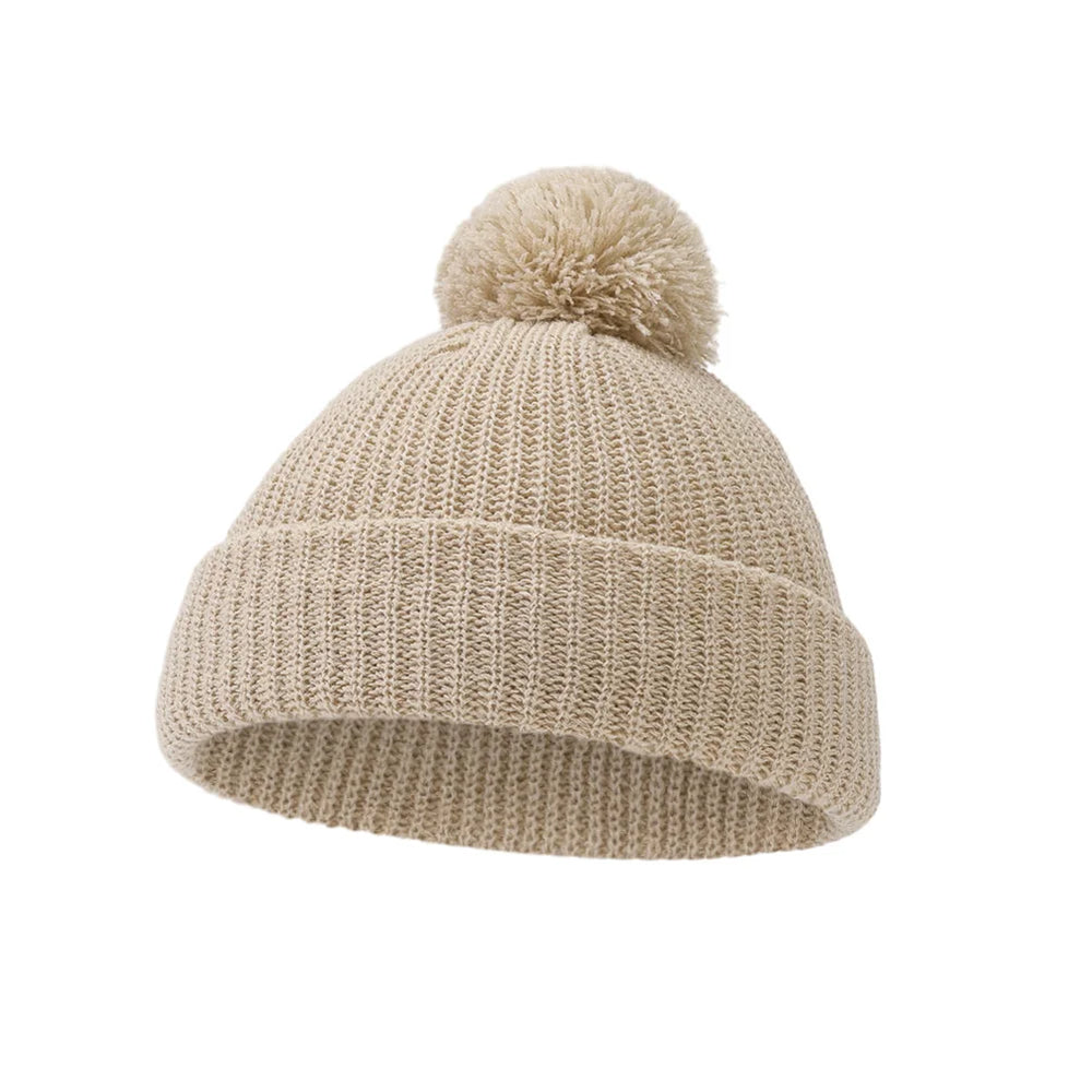 Solid Pom Knitted Baby Beanie | Newborn Infant Winter Hat alternate view