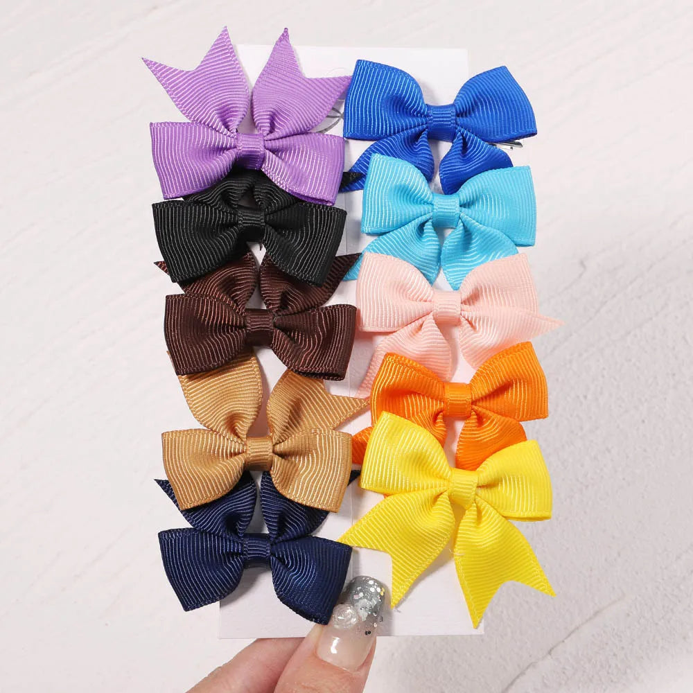 10Pcs/Set New Cute Solid Ribbon Bowknot Hair Clips for Baby Girls Handmade Bows Hairp alternate view
