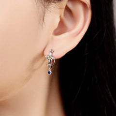 925 Sterling Silver Mysterious Star Moon Earrings Jewelry Versatile Hoop Earrings For Wo detail view