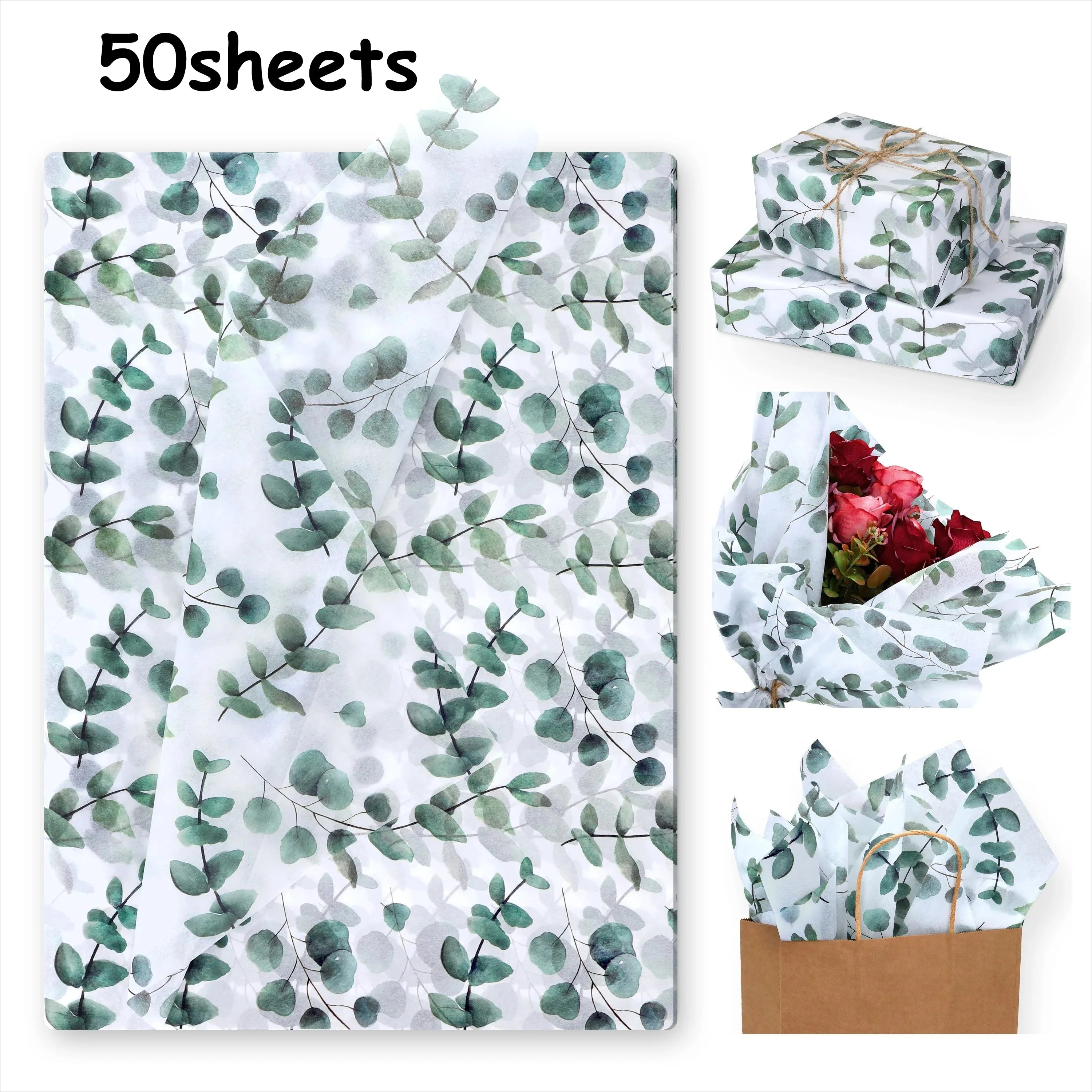 50/20sheets Eucalyptus & Snow Pear Tissue Paper - For Christmas Wrapping Paper Gift Wrap detail view