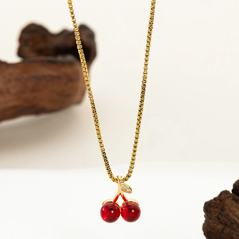 ANENJERY 316L Stainless Steel Fruit Pendant Necklace | Simple Fashion Jewelry for Wom lifestyle view