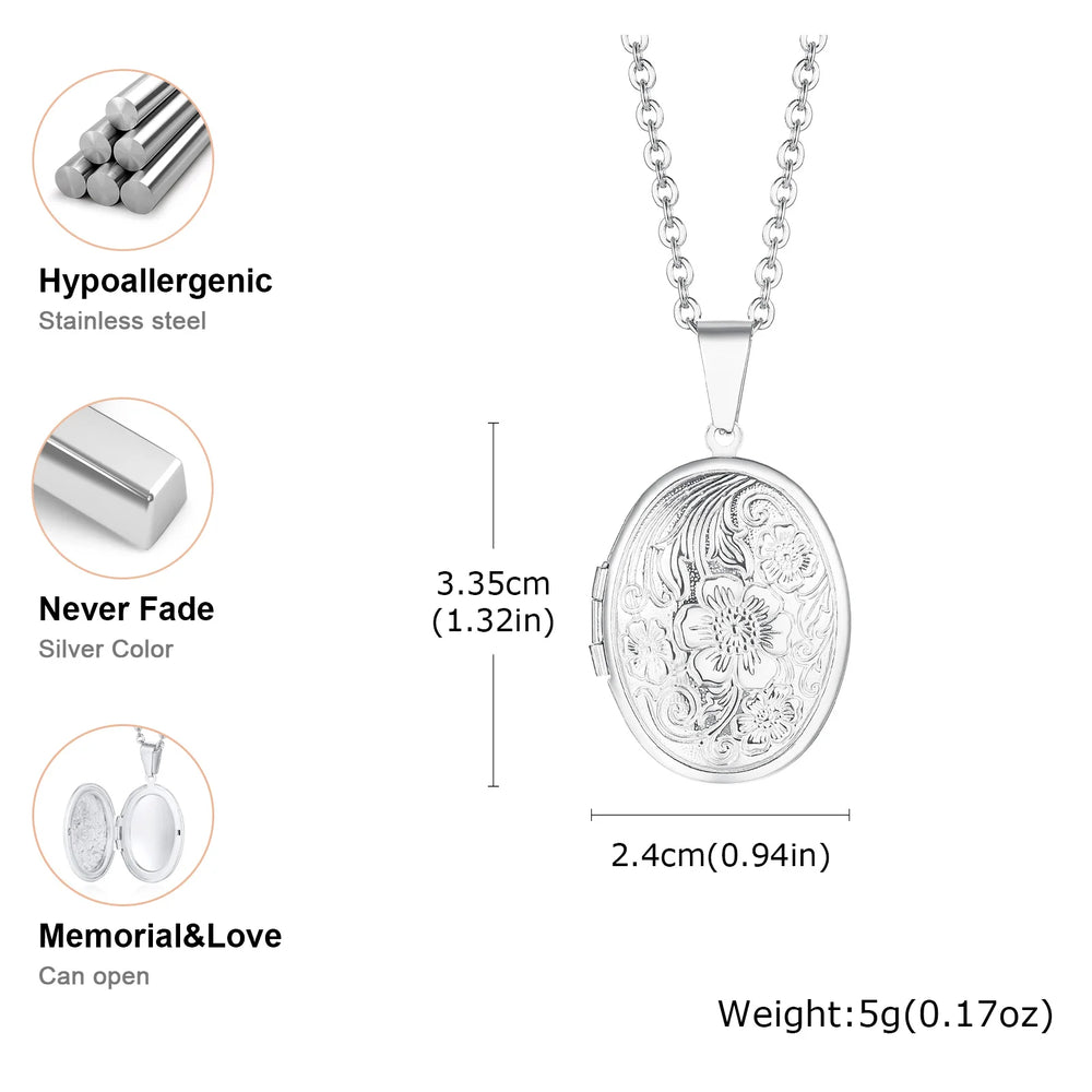Vnox Light Heart Locket Pendants for Women Men Openable Photo Frame Glossy Stainles additional angle