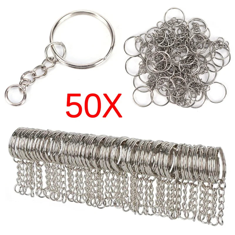 Silver Plated Metal Blank Keyring Keychain Charms Split Ring Keyfob Key Holder Link Ri close-up view
