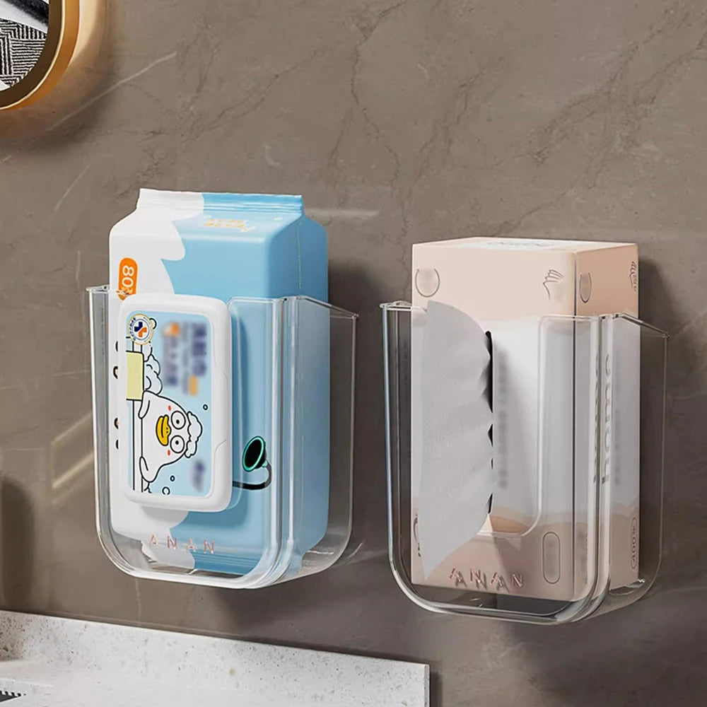 Wall Mounted Wet Wipes Dispenser Self-Adhesive Holder Kitchen Bathroom Tissue Paper additional angle