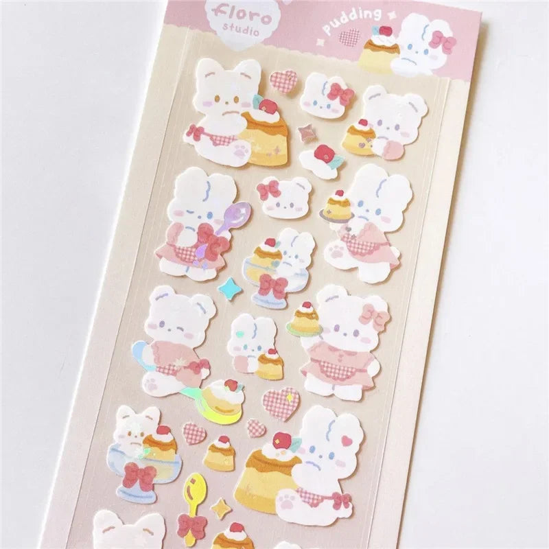 1pc Korean Cute Sticker Kawaii Bling Bunny Rainbow Four-leaf Pudding Sticker Waterp additional angle