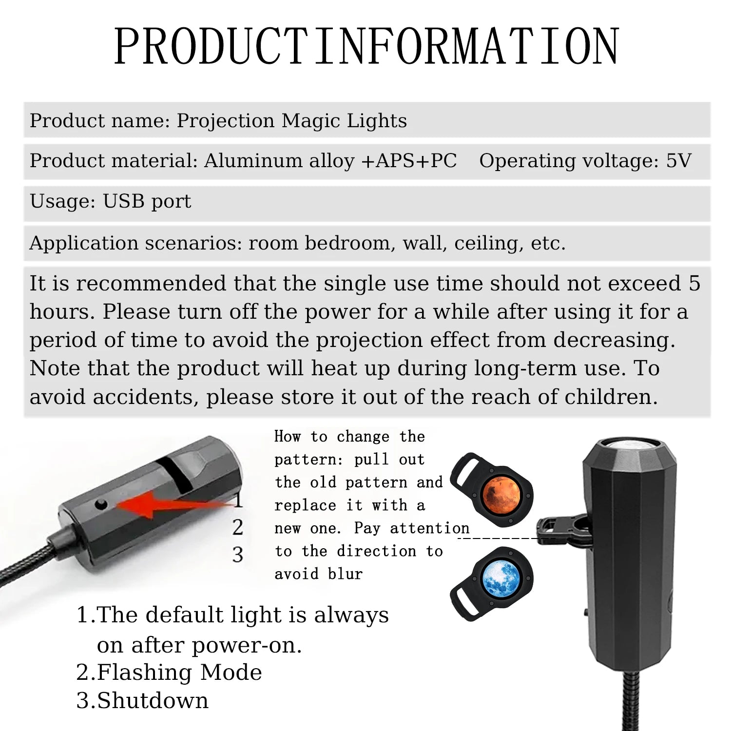 Moon Projection Lamp | Romantic USB Night Light for Bedroom Atmosphere close-up view
