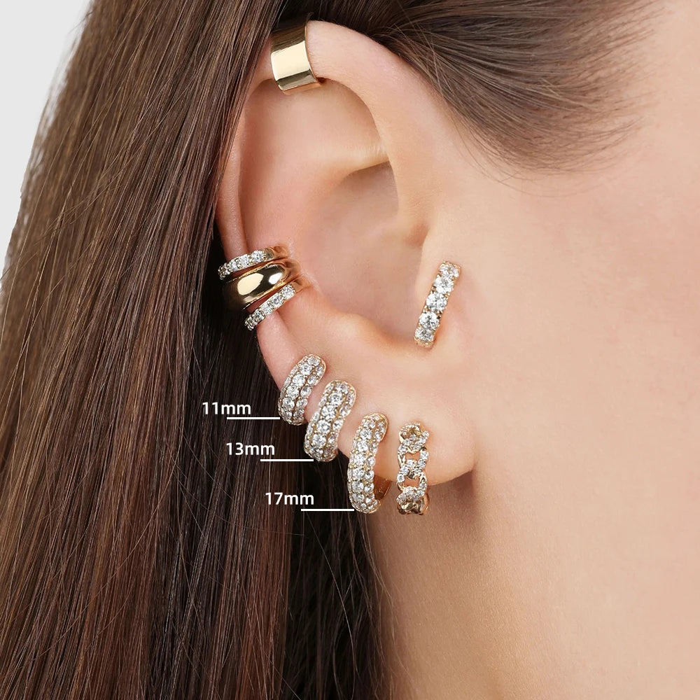 New Gold Plated Huggie Earrings with CZ Zircon Thin Ear Hoops Cartilage Earring for Wome detail view