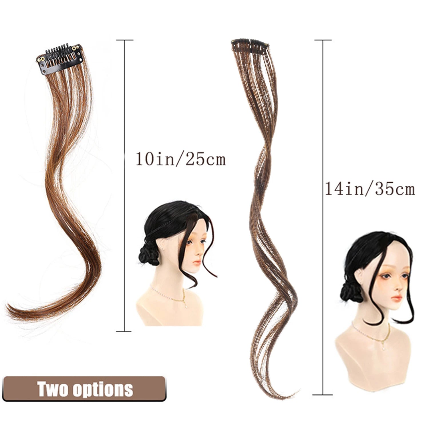 2PC Curly Bangs Clip-On Hair Extensions | Wavy Side Fringe with Invisible Clips alternate view