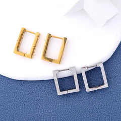 Fashion Geometric Stainless Steel Square Triangle Hoop Earrings Men Women Stainless St close-up view