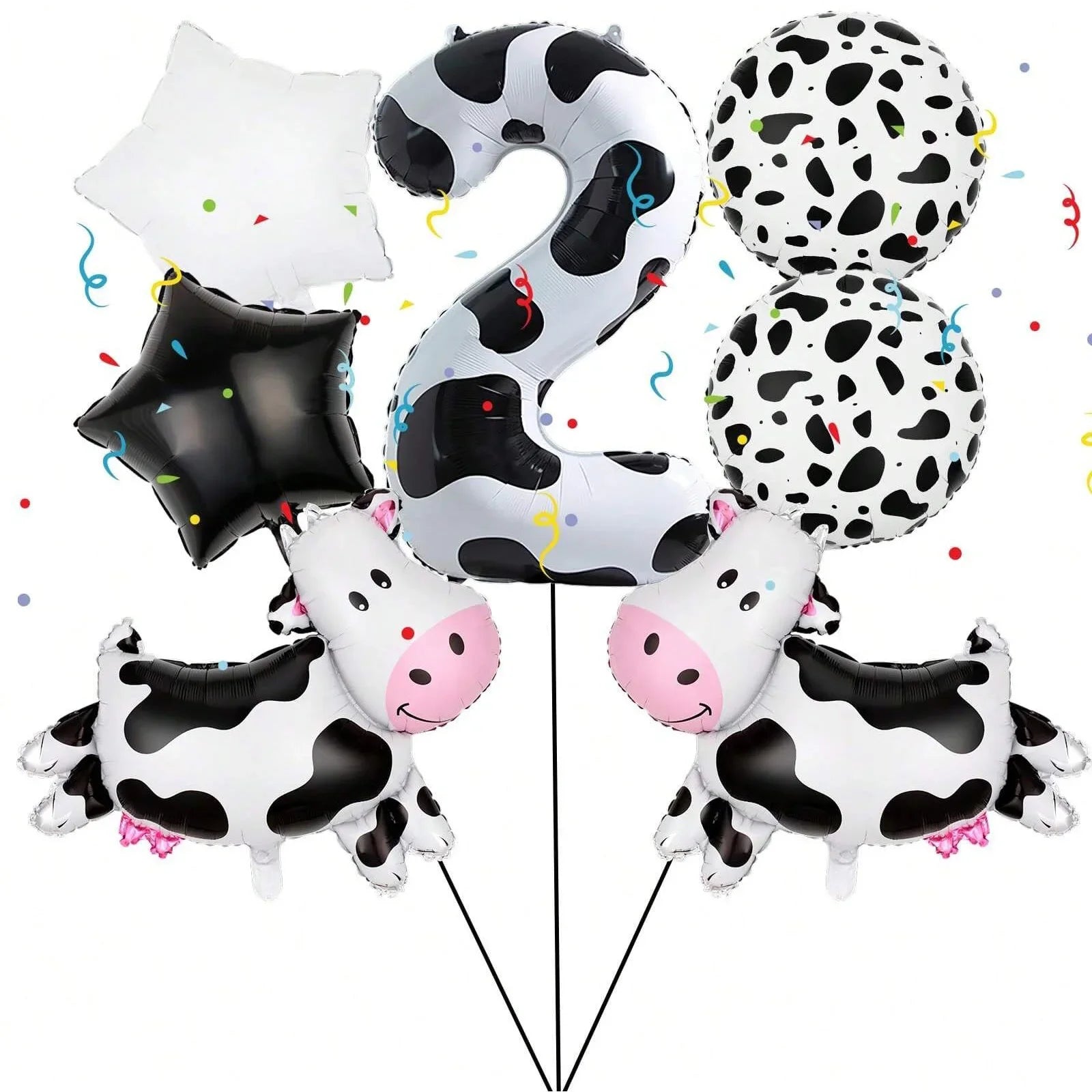 7pcs Cow Print Number Balloon Set | Farm Animal Birthday Party Decoration