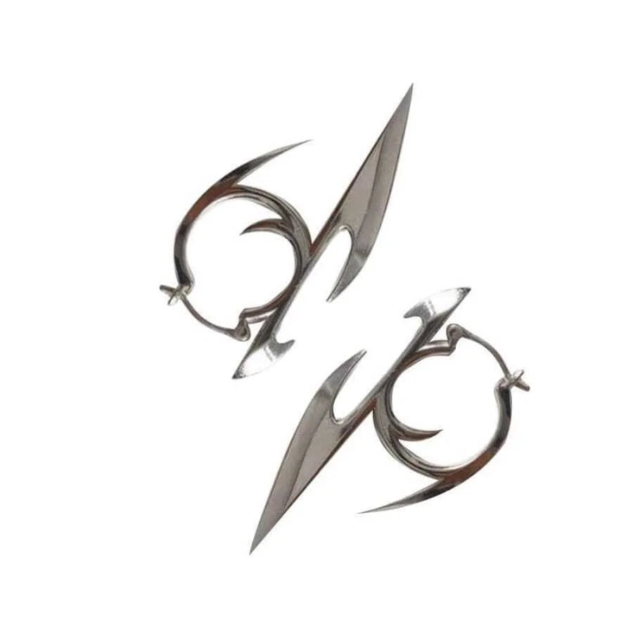 Obega Cyberpunk Spike Hoop Earrings | Unisex Punk Jewelry for Men and Women detail view