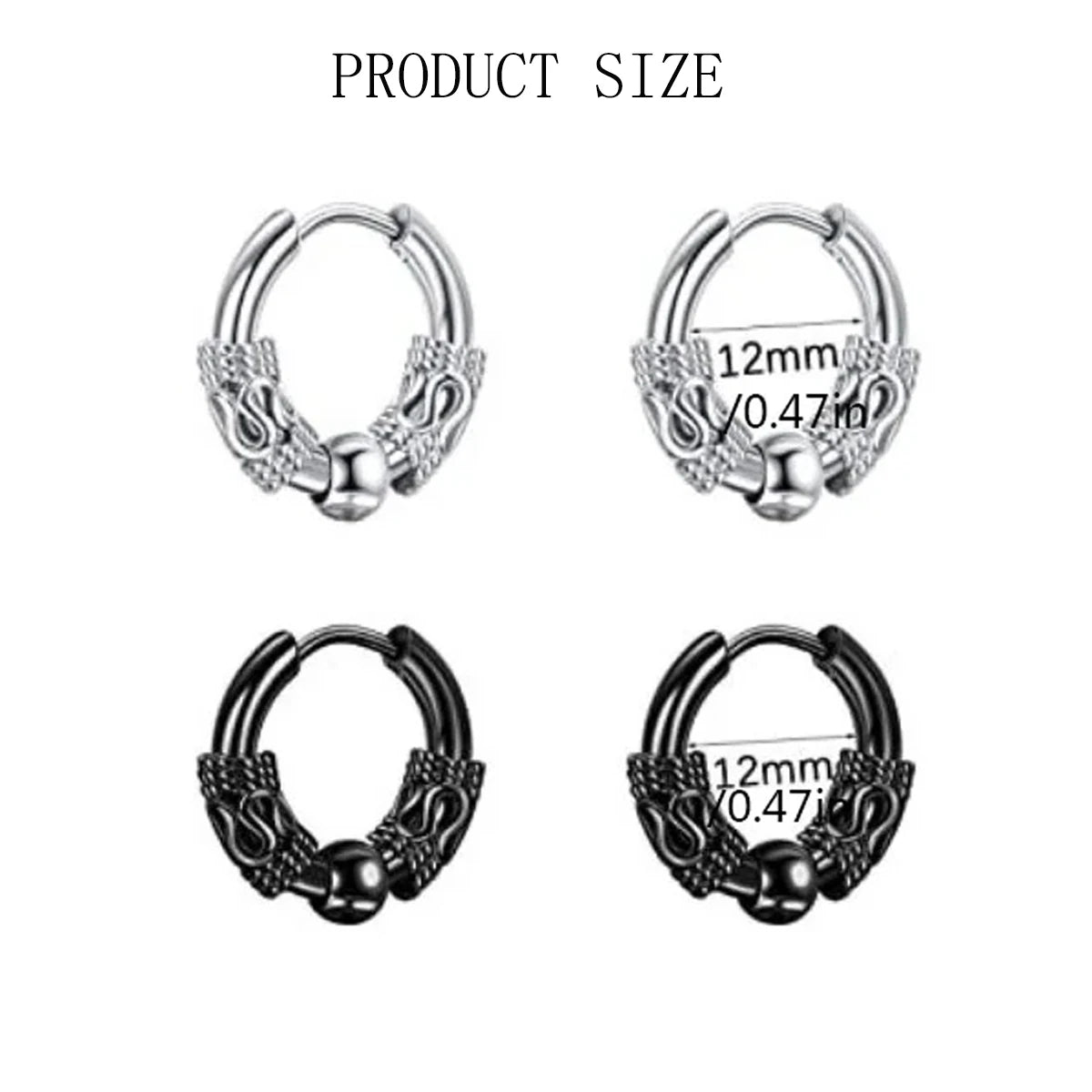 2/4pcs Punk Stainless Steel Round Circle Totem Hoop Earrings,Hip Hop Male Ear Piercing J detail view