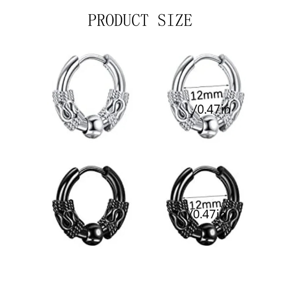 2/4pcs Punk Stainless Steel Round Circle Totem Hoop Earrings,Hip Hop Male Ear Piercing J detail view