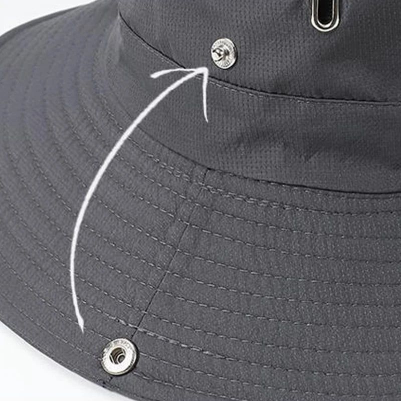 Adjustable Fisherman Hat | Breathable Sun Protection Bucket Hat for Outdoor Sports close-up view