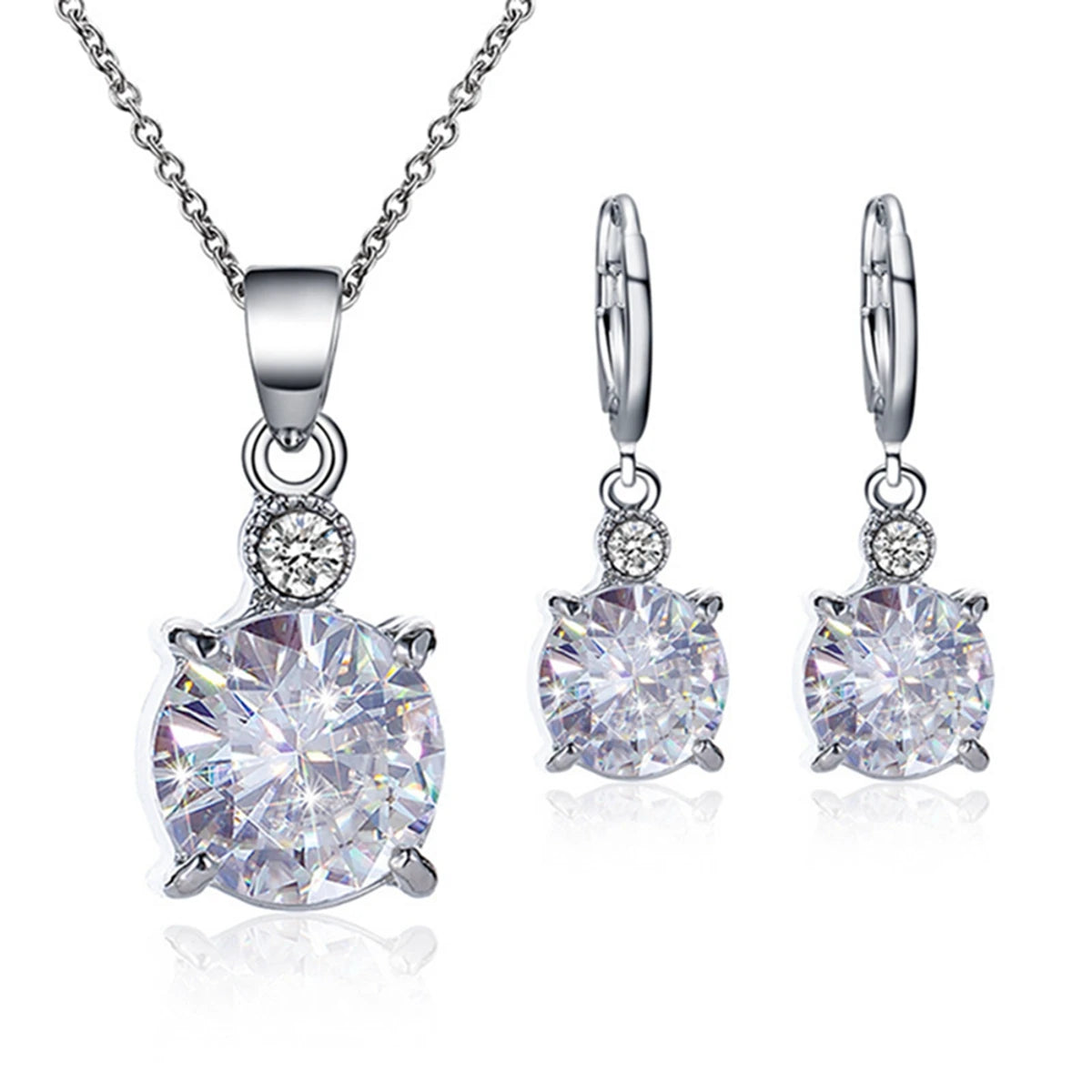 Fashion Silver Color Necklace Earrings Cubic Zirconia Jewelry Sets Elegant Crystal Zi lifestyle view