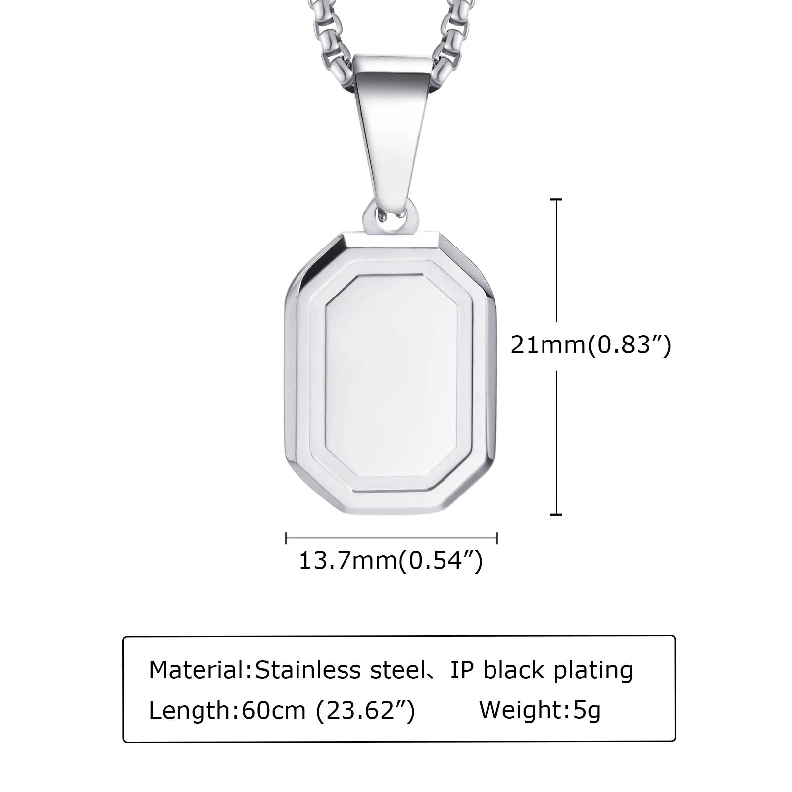 Men's Silver Color Geometric Pendant Necklace, Non Fading Stainless Steel Compass Neckla detail view