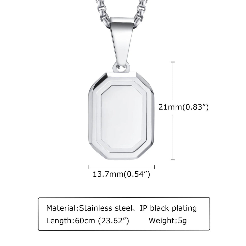 Men's Silver Color Geometric Pendant Necklace, Non Fading Stainless Steel Compass Neckla detail view