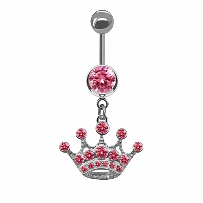 Sweet Butterfly Crown Heart Drop Belly Button Pink White Crystal Stone Hellokitty Dan alternate view