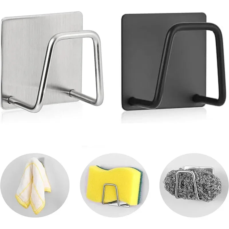 Kitchen Stainless Steel Sink Sponges Holder Drain Drying Rack Self Adhesive Storage Holder Wall Hook