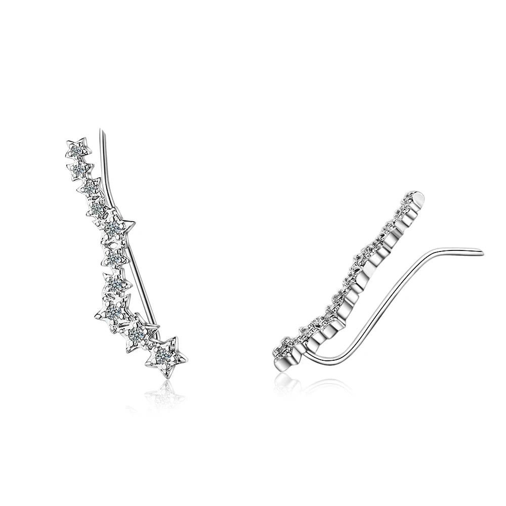925 Silver Moissanite Climber Earrings | 7 Star Crawler Stud Ear Cuff close-up view