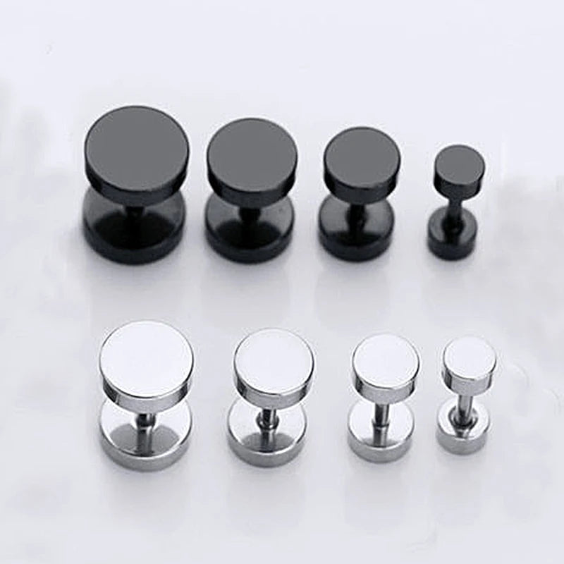 1 Pair Punk Men's Stud Earrings Barbell Punk Gothic Stainless Steel Ear Studs for Women detail view