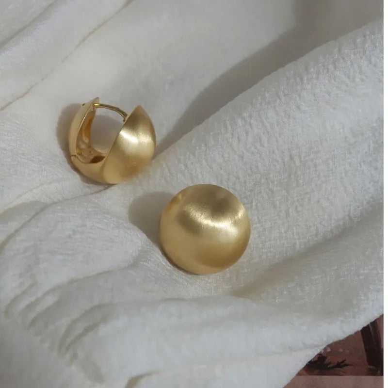 Frosted Gold-Plated Brushed Spherical Hoop Earrings | Retro Creative Women's Accessor alternate view